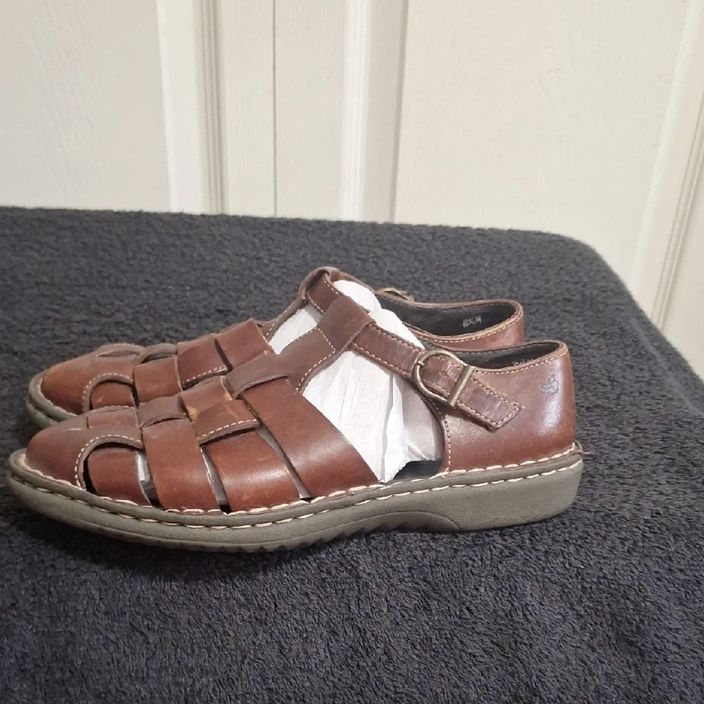 Vintage Bass Brown Leather Woven Espadrilles-8½